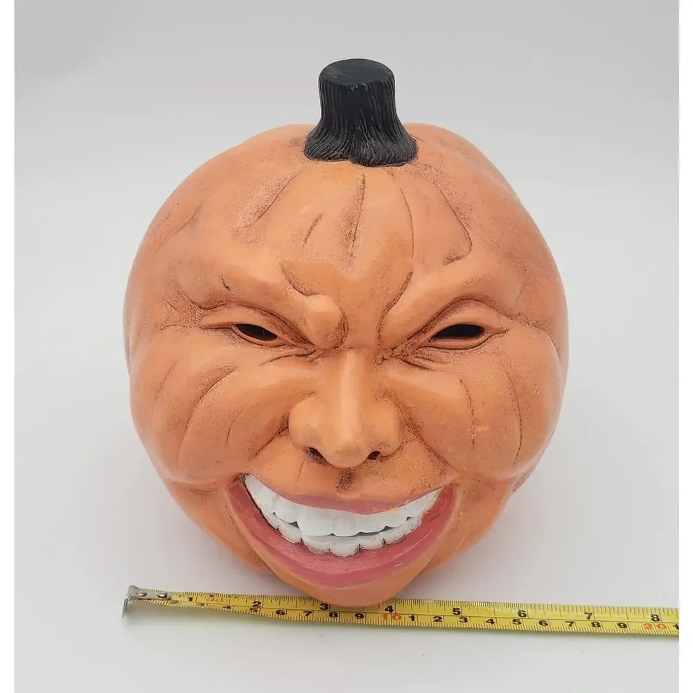 Vintage Ceramic Pumpkin with Teeth Scary Halloween Blow Mold Handmade 8